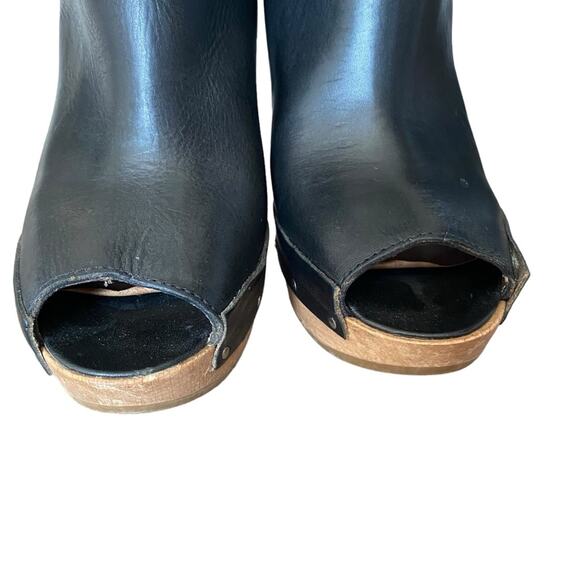 Marni Black Leather Studded Peep Toe Wooden Heel Platform Shoes size 37 US 7 - Picture 4 of 9